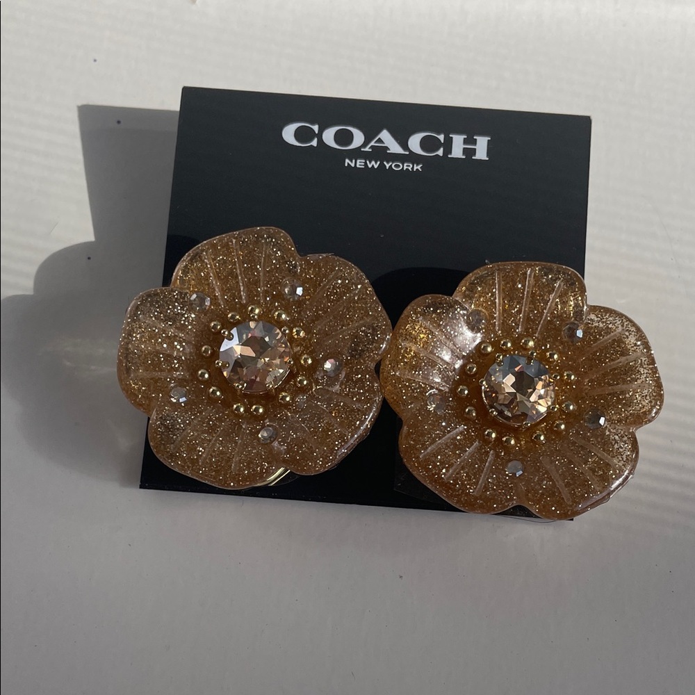 Coach Glittering Gold Floral Earrings